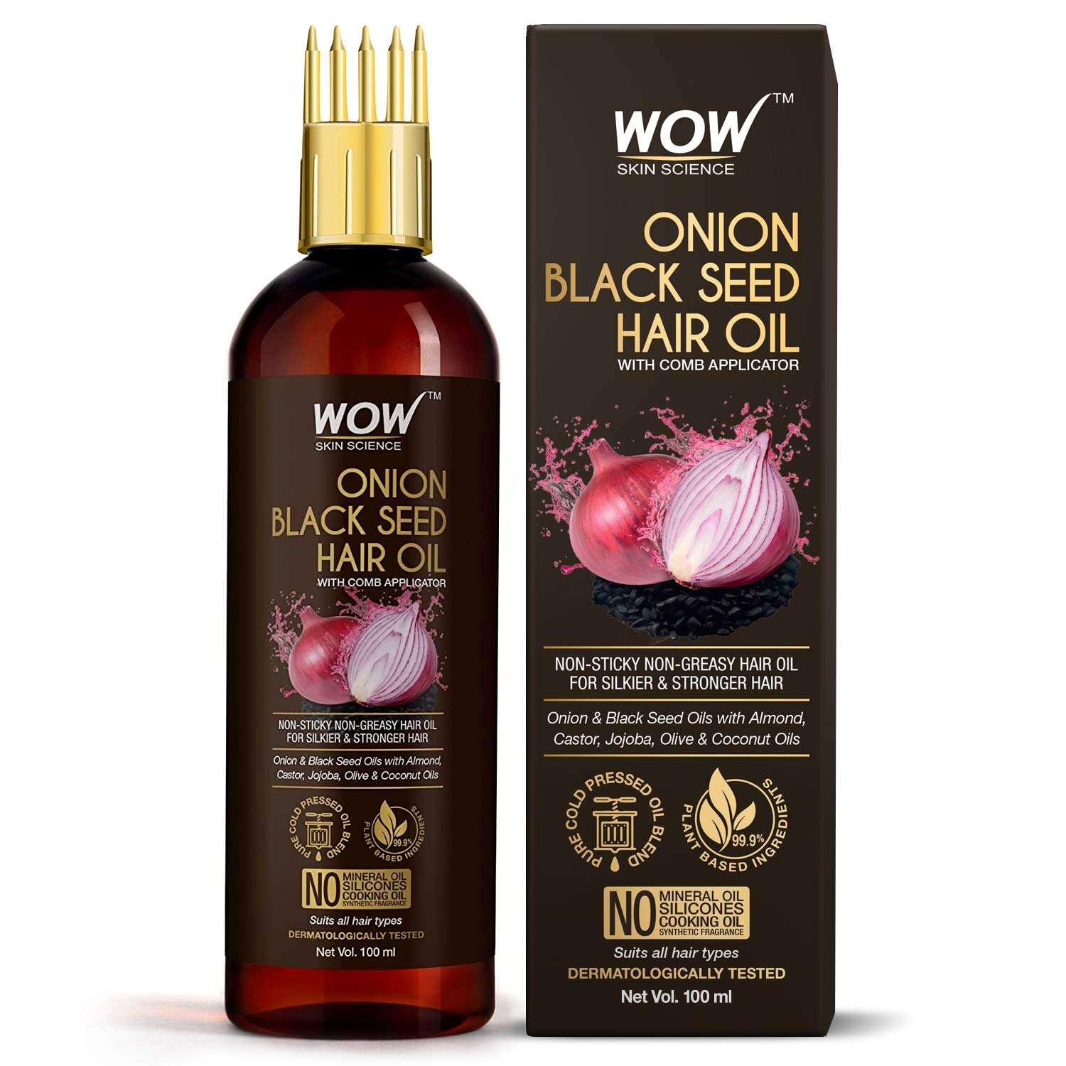 WOW Skin Science Onion Black Seed Hair Oil With Comb 200ml
